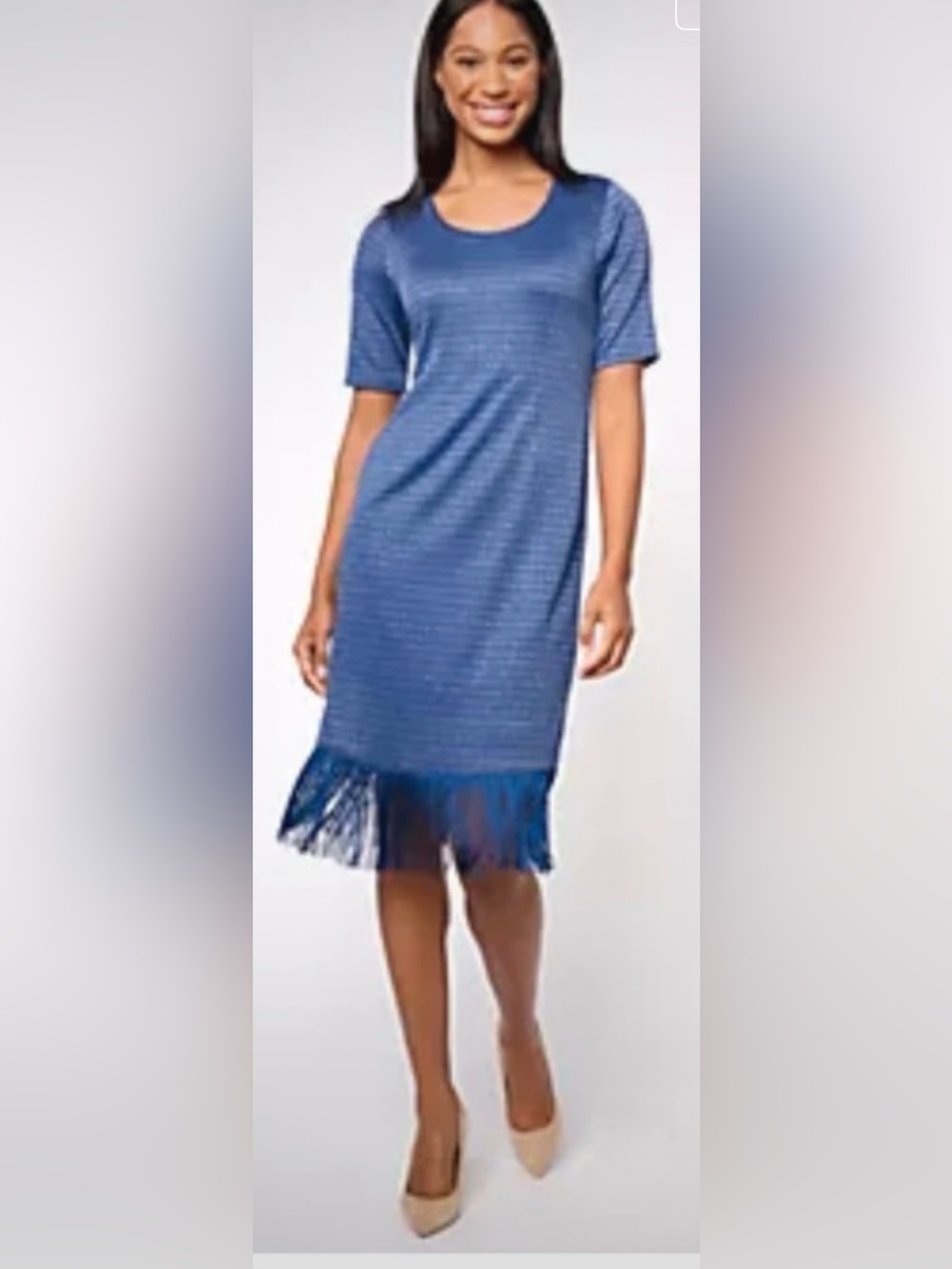 Isaac Mizrahi Live! Regular Isaac Lurex Fringe Hem Dress